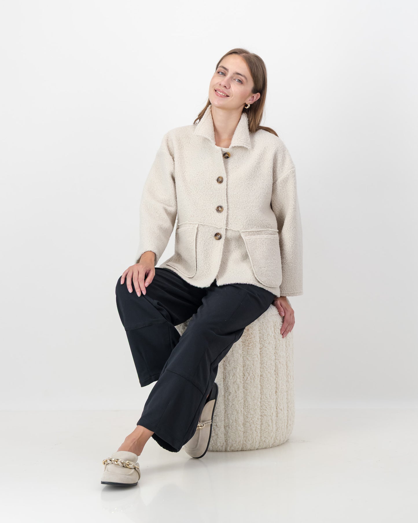 Boucle Jacket with Pocket Detail in Oatmeal