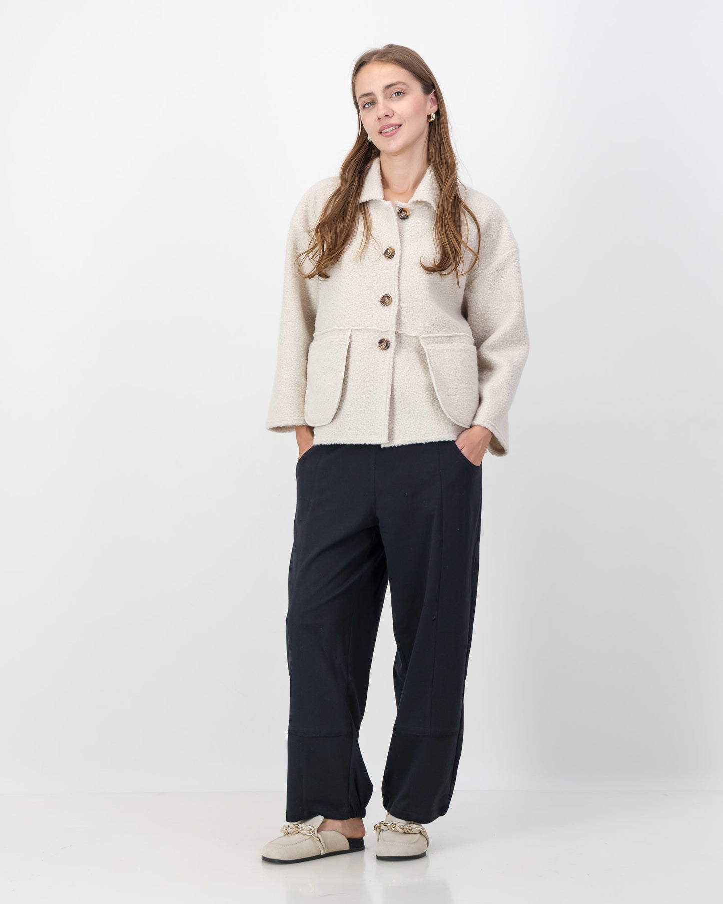 Boucle Jacket with Pocket Detail in Oatmeal