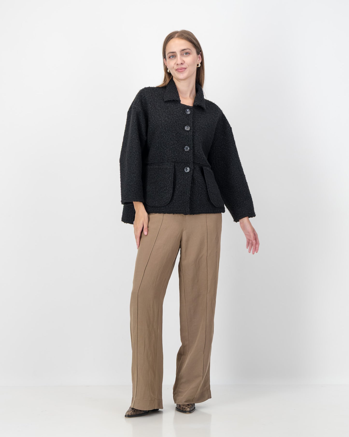 Boucle Jacket with Pocket Detail in Black