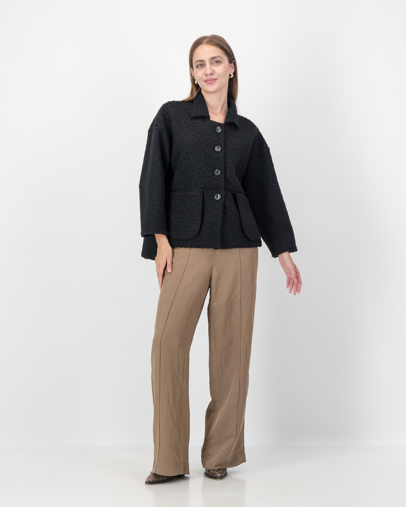 Boucle Jacket with Pocket Detail in Black