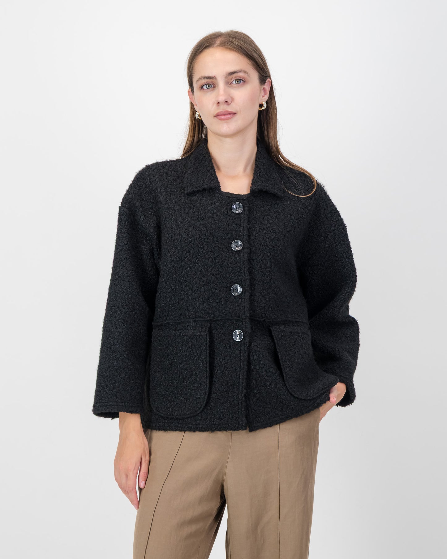 Boucle Jacket with Pocket Detail in Black