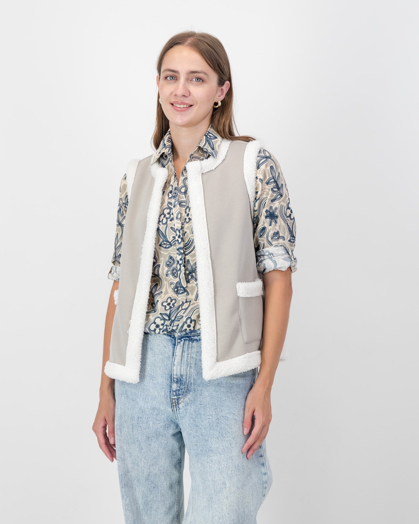 Sherling Lined Waistcoat in Beige