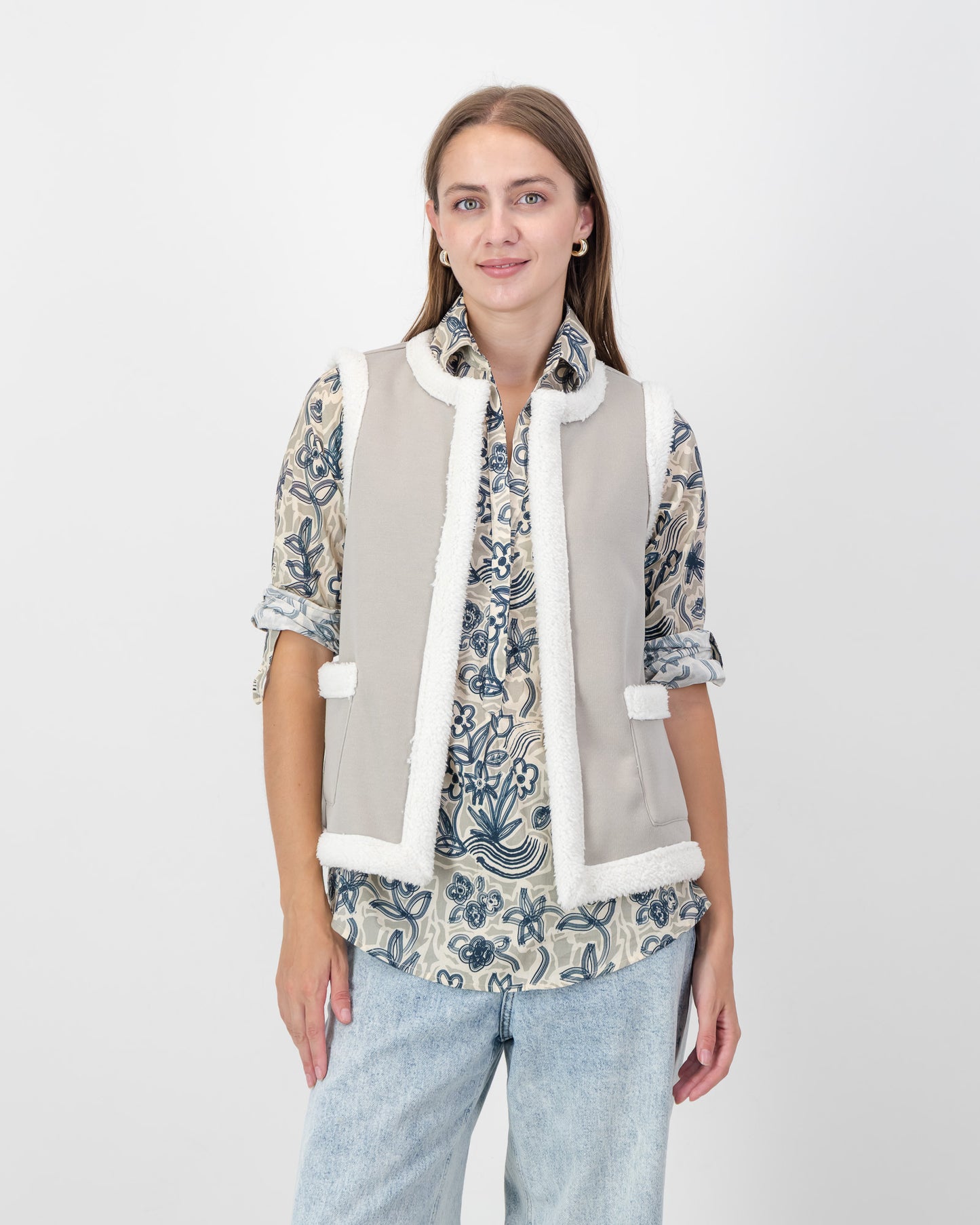 Sherling Lined Waistcoat in Beige