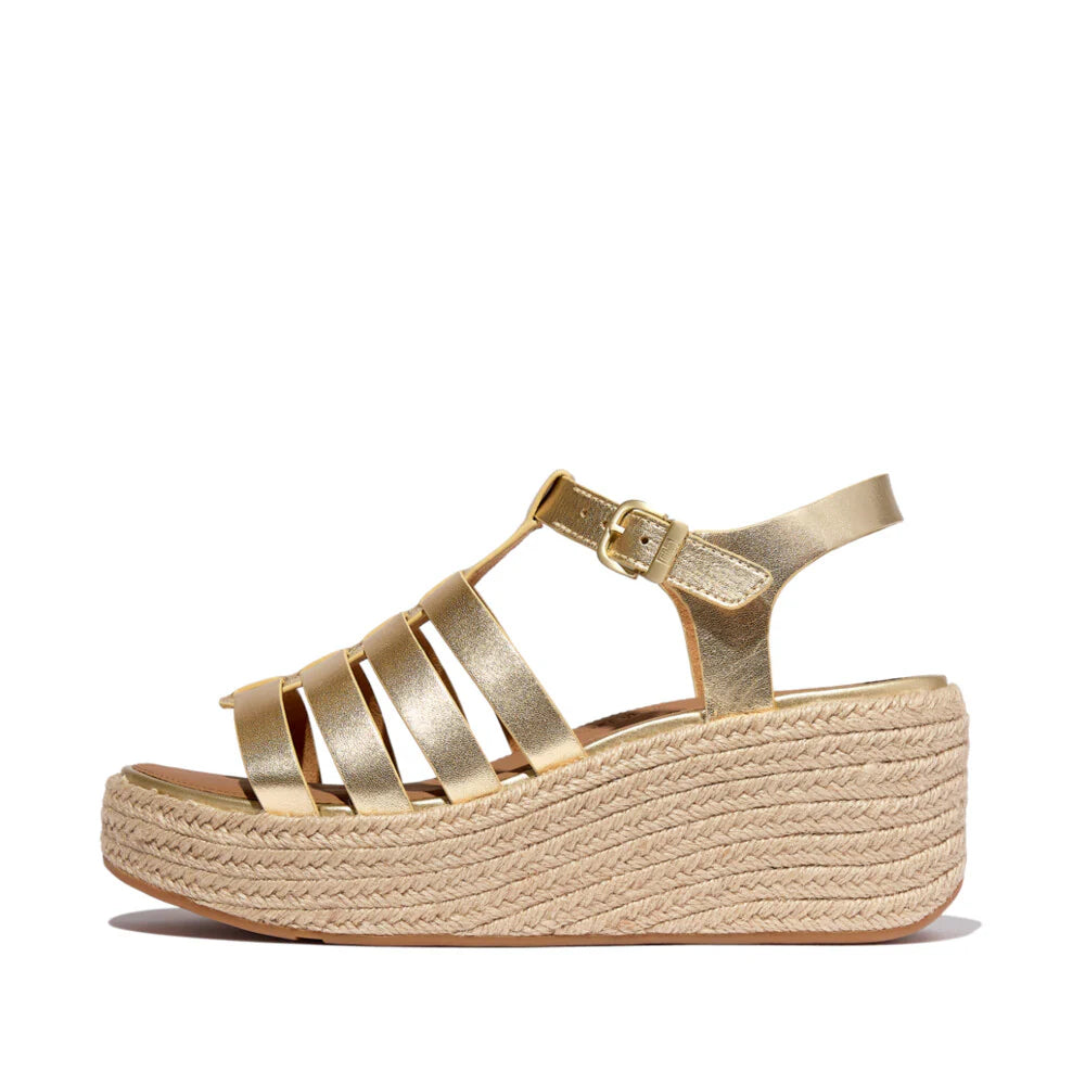 Espadrille Leather Fisherman Wedge Sandals in Platino