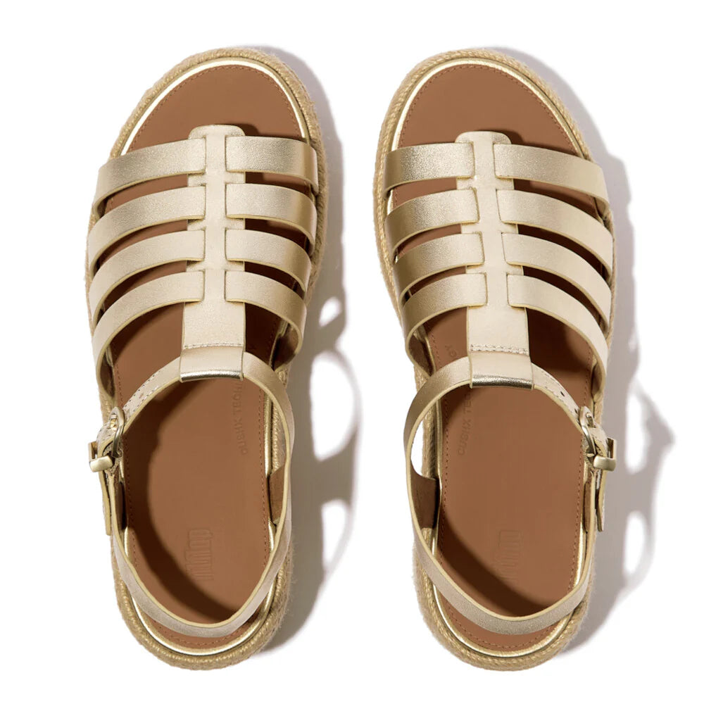 Espadrille Leather Fisherman Wedge Sandals in Platino