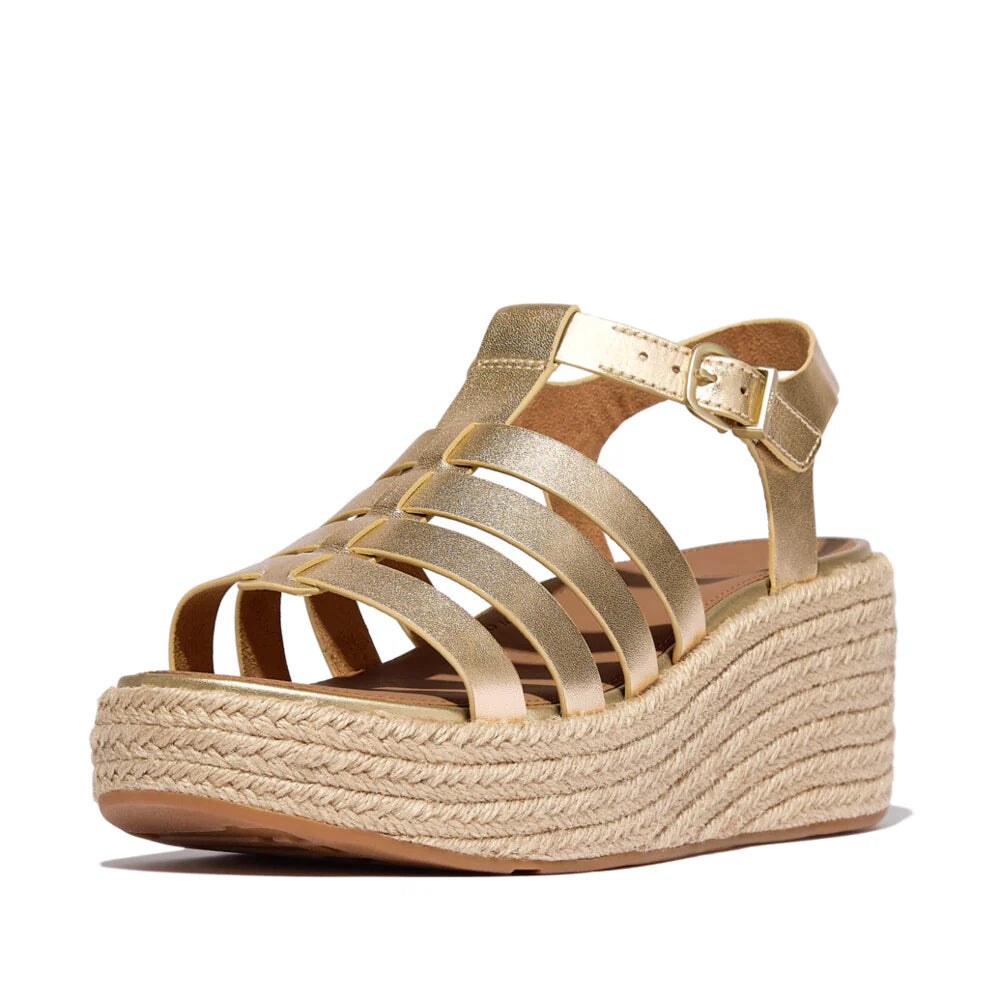 Espadrille Leather Fisherman Wedge Sandals in Platino