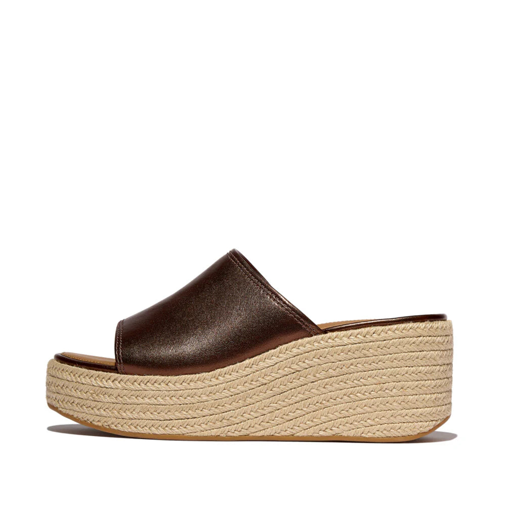 Espadrille Leather Wedge Slides in Chocolate Brown