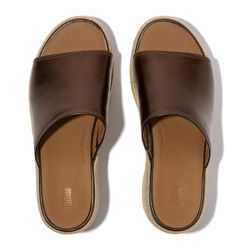 Espadrille Leather Wedge Slides in Chocolate Brown