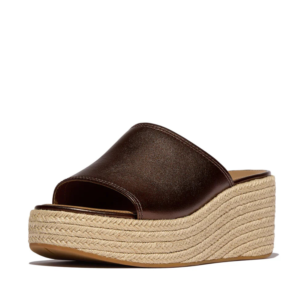 Espadrille Leather Wedge Slides in Chocolate Brown
