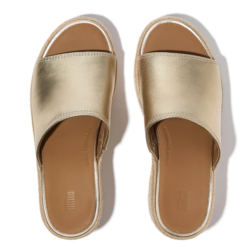 Espadrille Leather Wedge Slides in Platino