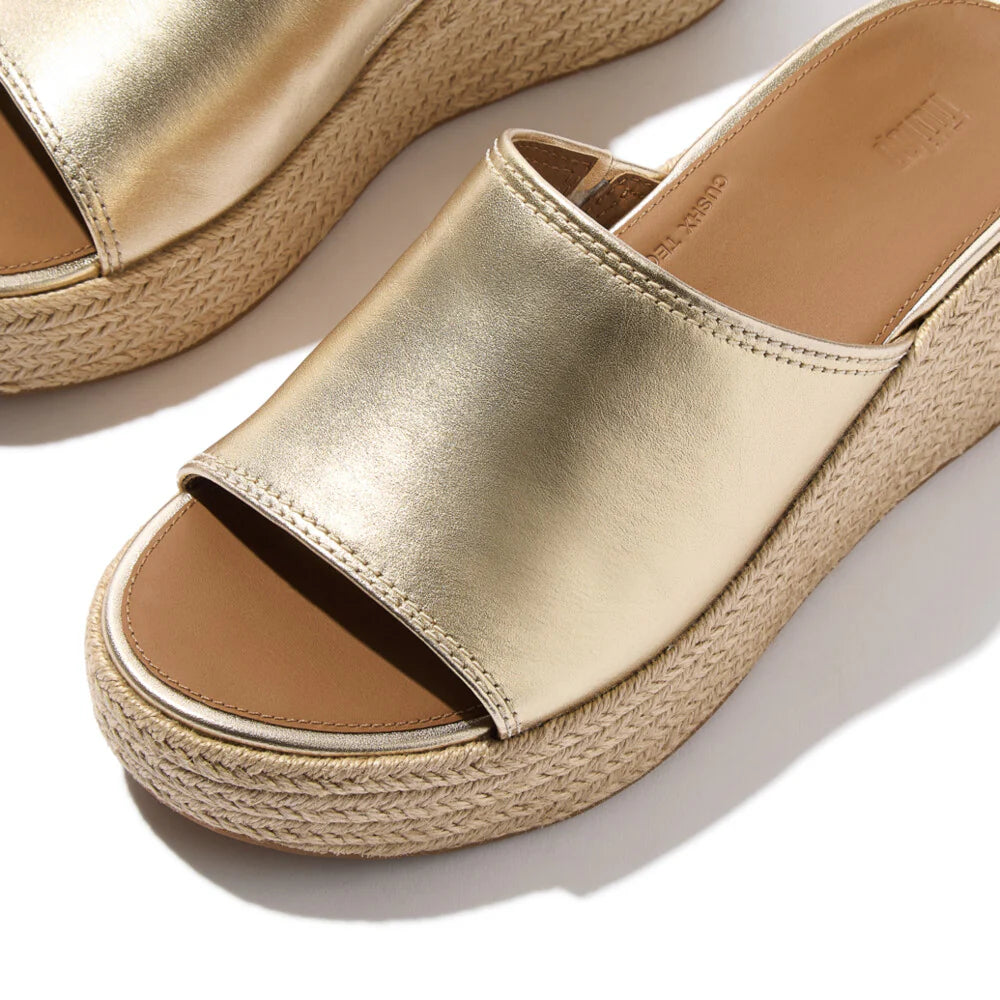 Espadrille Leather Wedge Slides in Platino
