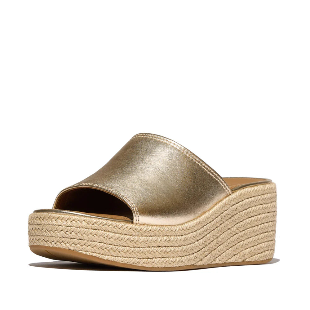 Espadrille Leather Wedge Slides in Platino