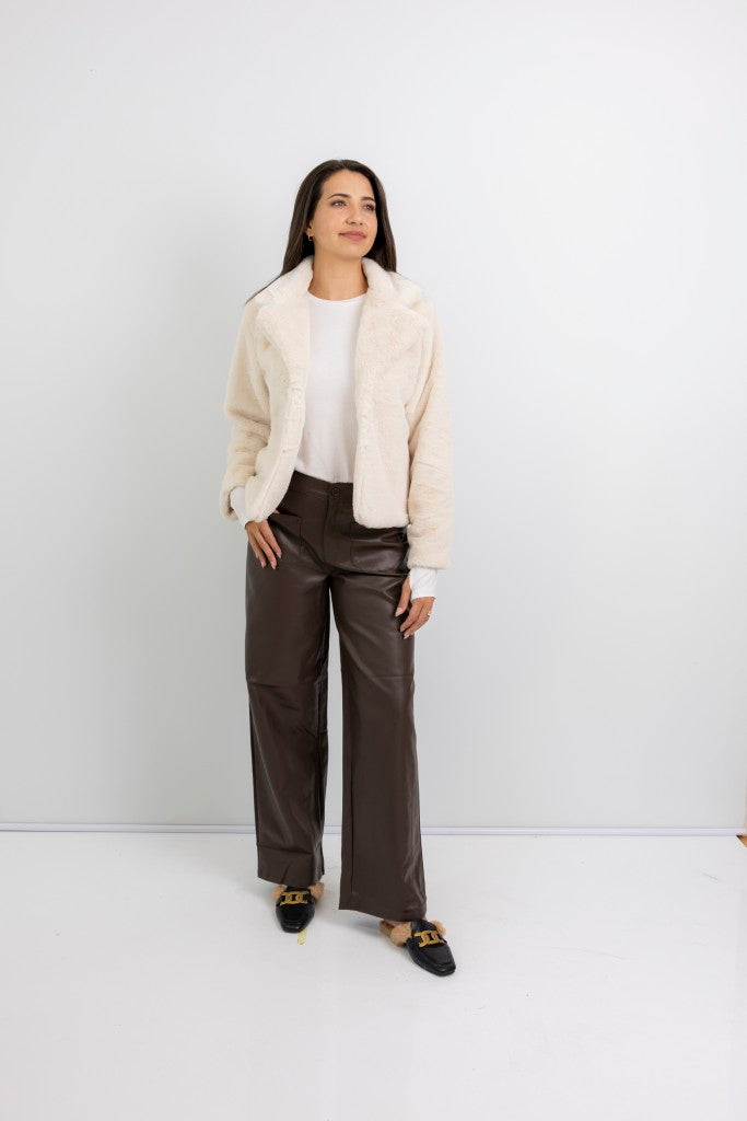 Prato Lined Fur Jacket & Shawl Collar in Cream