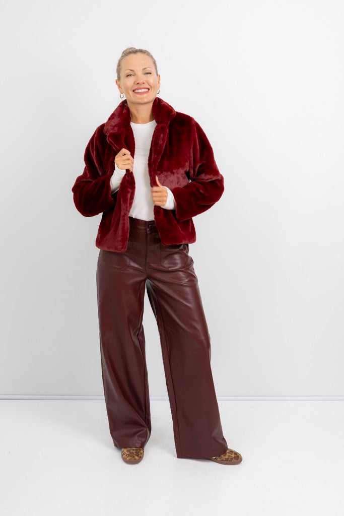 Prato Lined Fur Jacket & Shawl Collar in Bordeaux