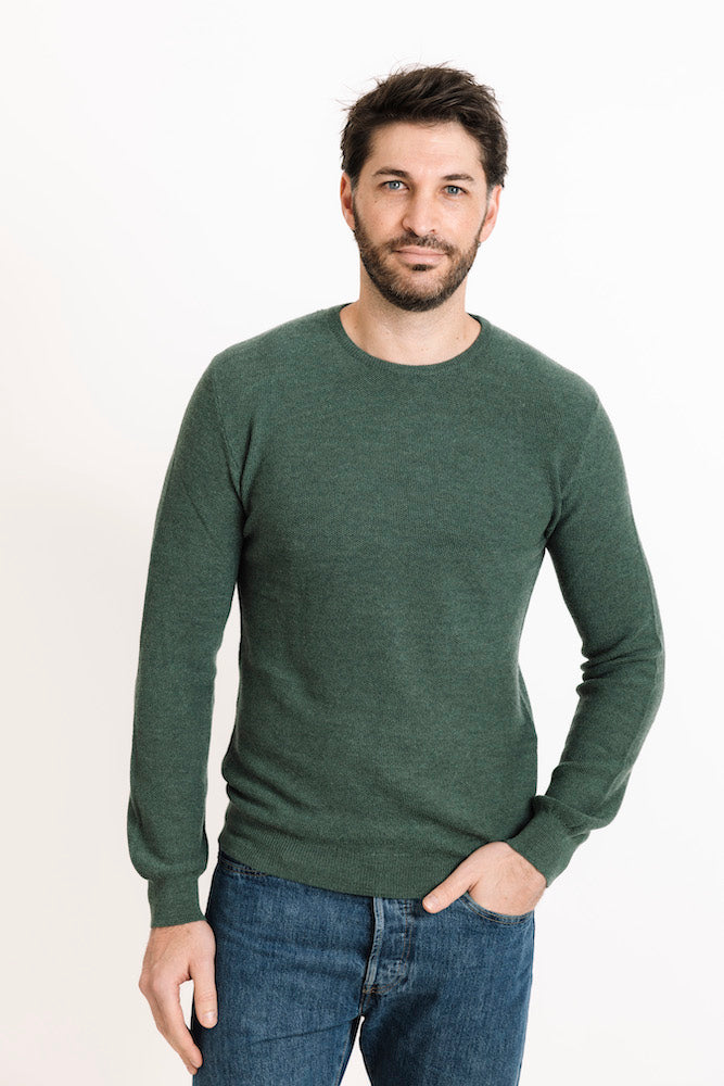 Merino Wool Classic Crew Sweater in Forest Green