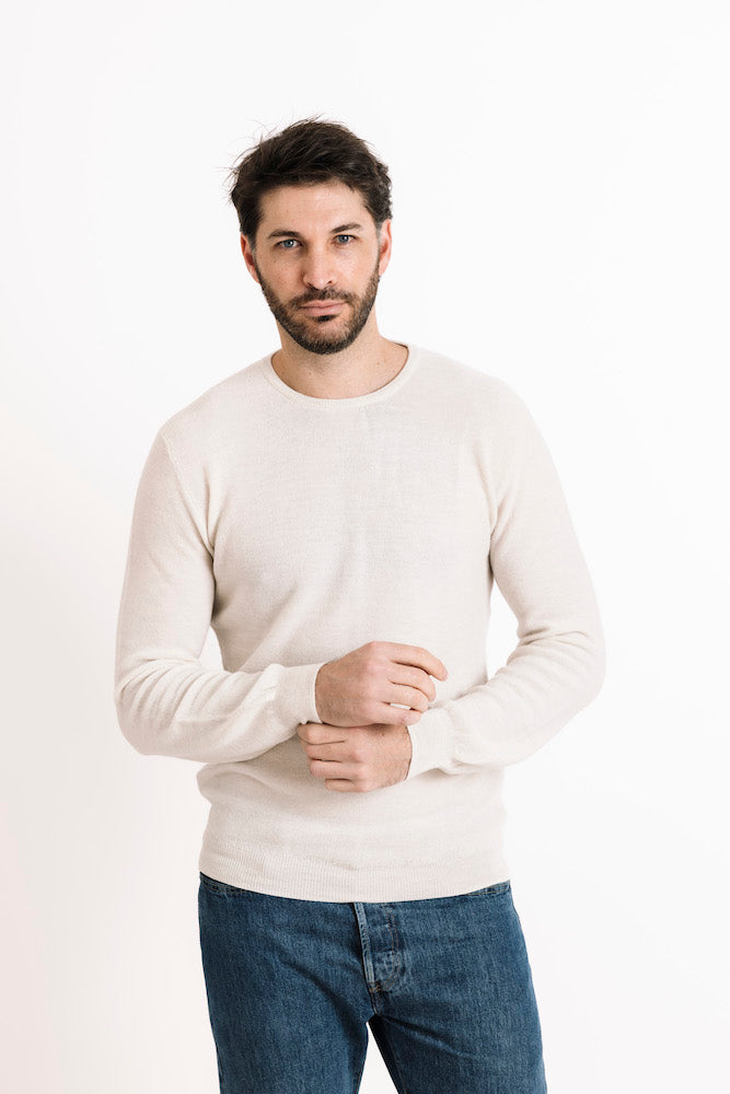 Merino Wool Classic Crew Sweater in Pearl