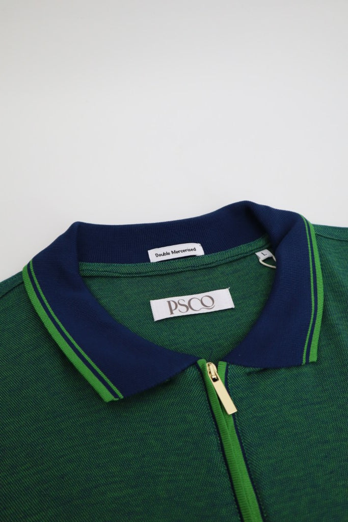 Double Mercerised Egyptian Cotton Zip Polo in Green
