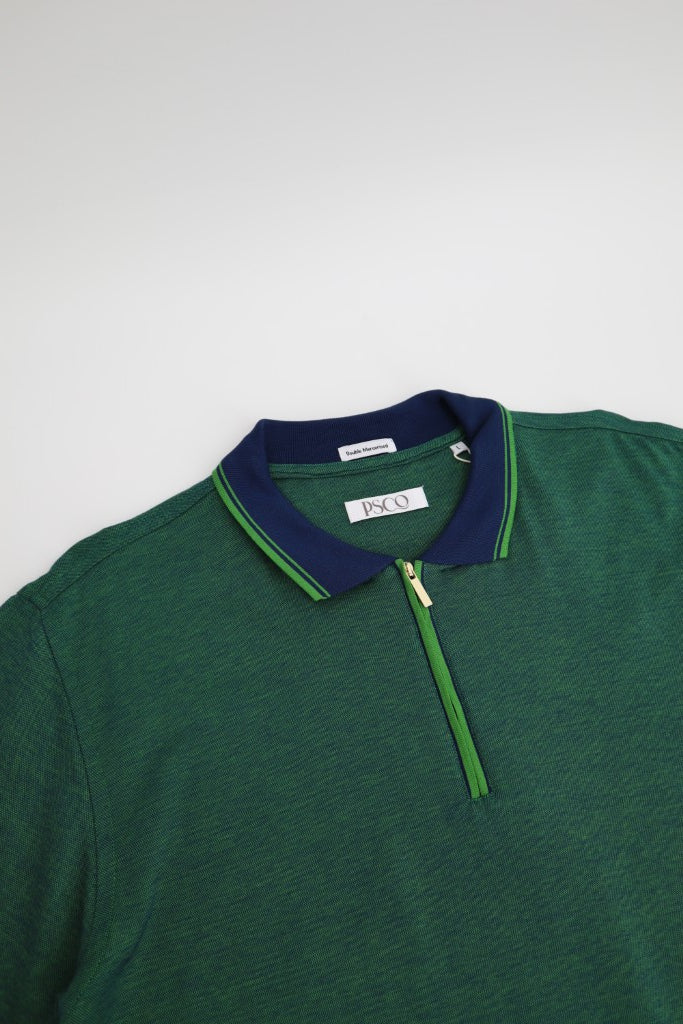 Double Mercerised Egyptian Cotton Zip Polo in Green