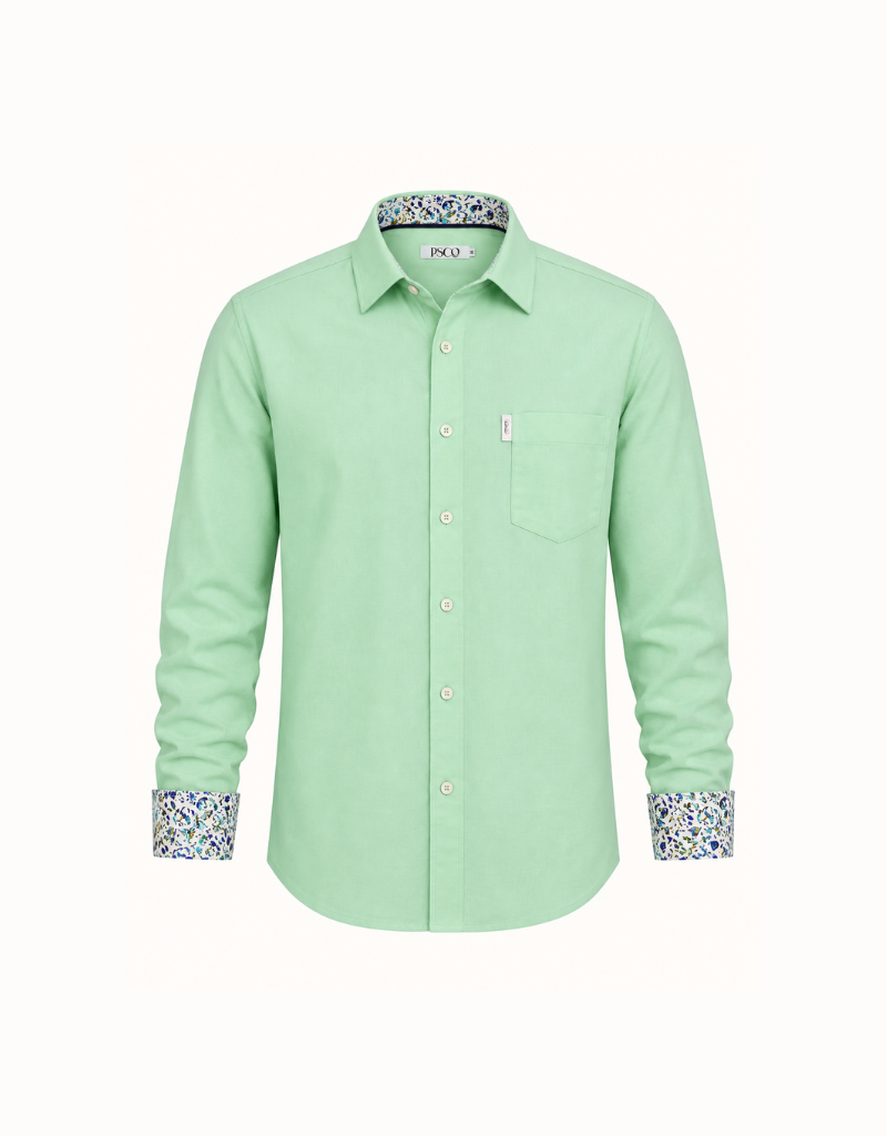 Oxford Cotton Contrast Shirt in Mint / Paisley