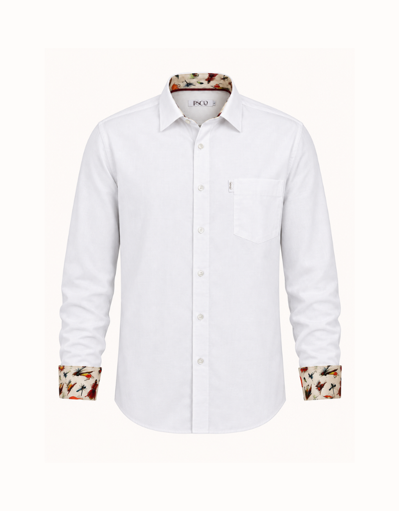 Oxford Cotton Contrast Shirt in White / Dullstroom