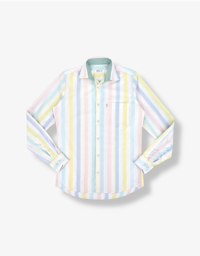 Oxford Cotton Stripe Shirt in White Multi