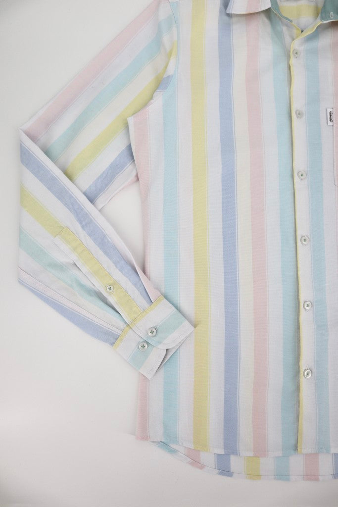 Oxford Cotton Stripe Shirt in White Multi