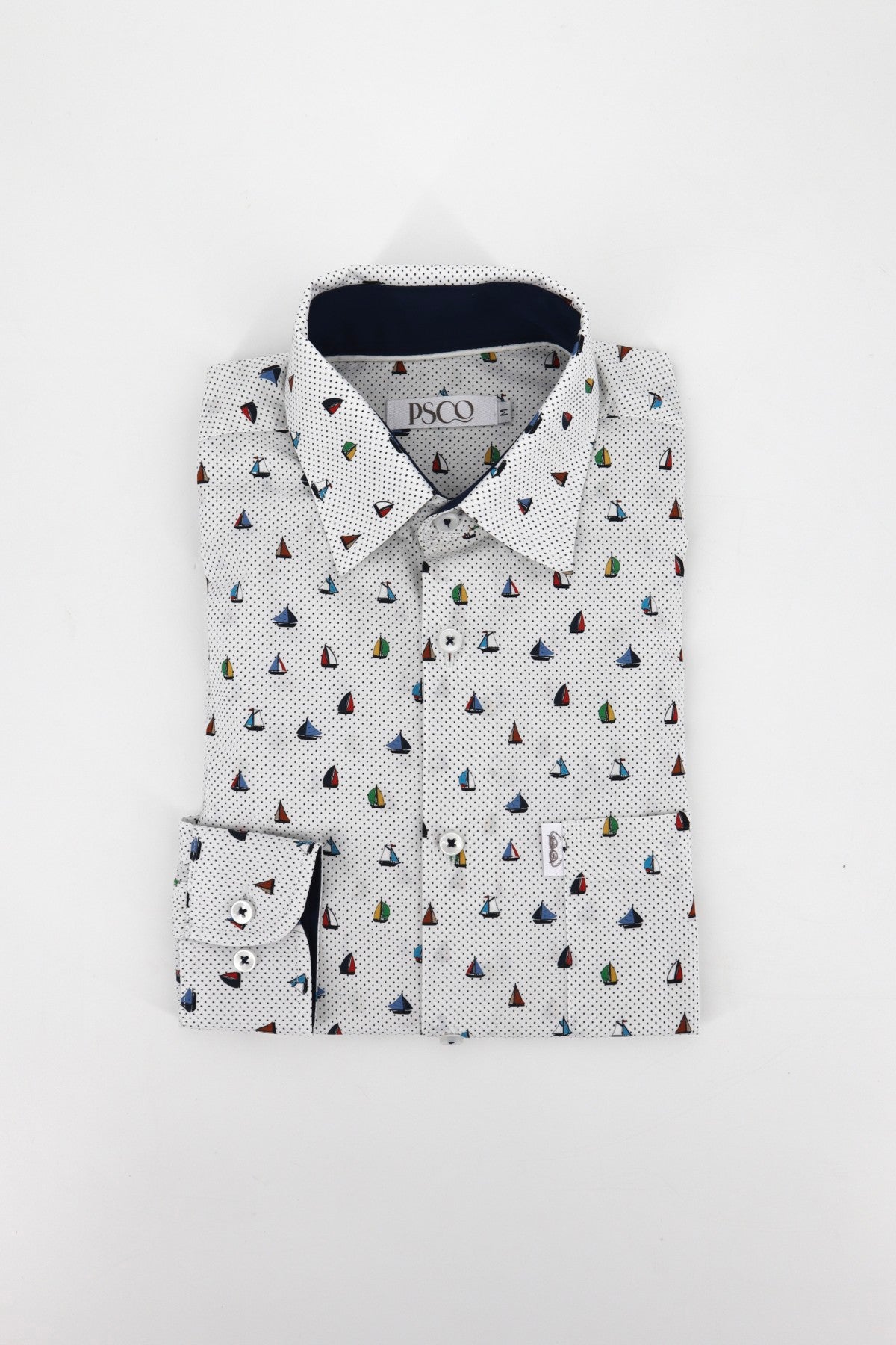 Printed Cotton LS Shirt in Sailboats