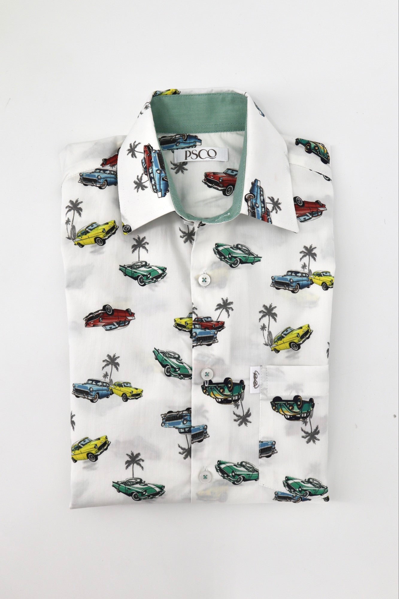 Printed Cotton Shirt in White / Retro Cars