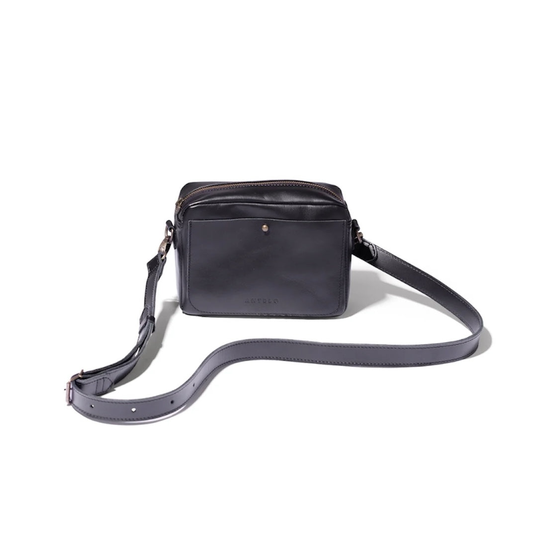 Nixie Leather Camera Crossbody in Black