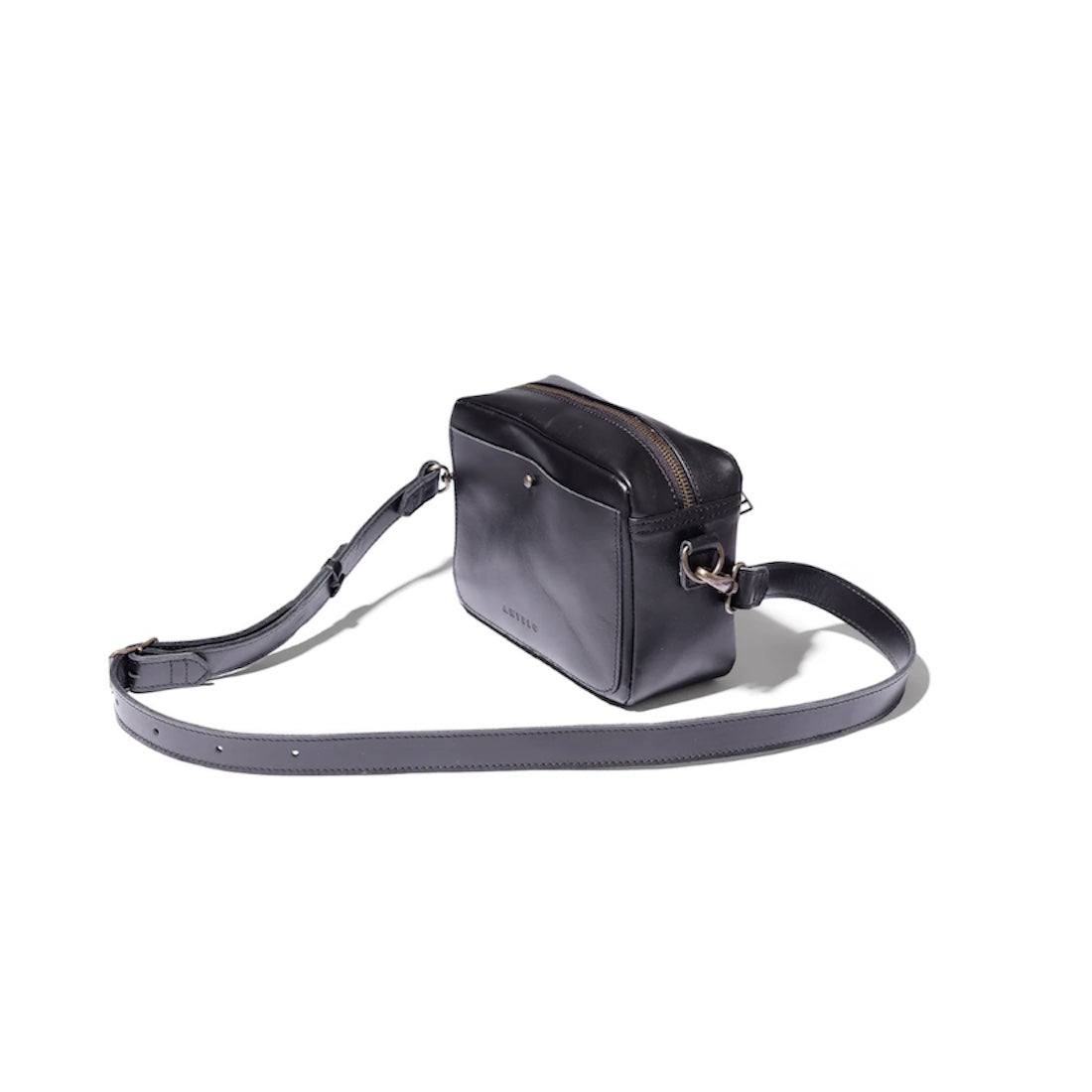 Nixie Leather Camera Crossbody in Black