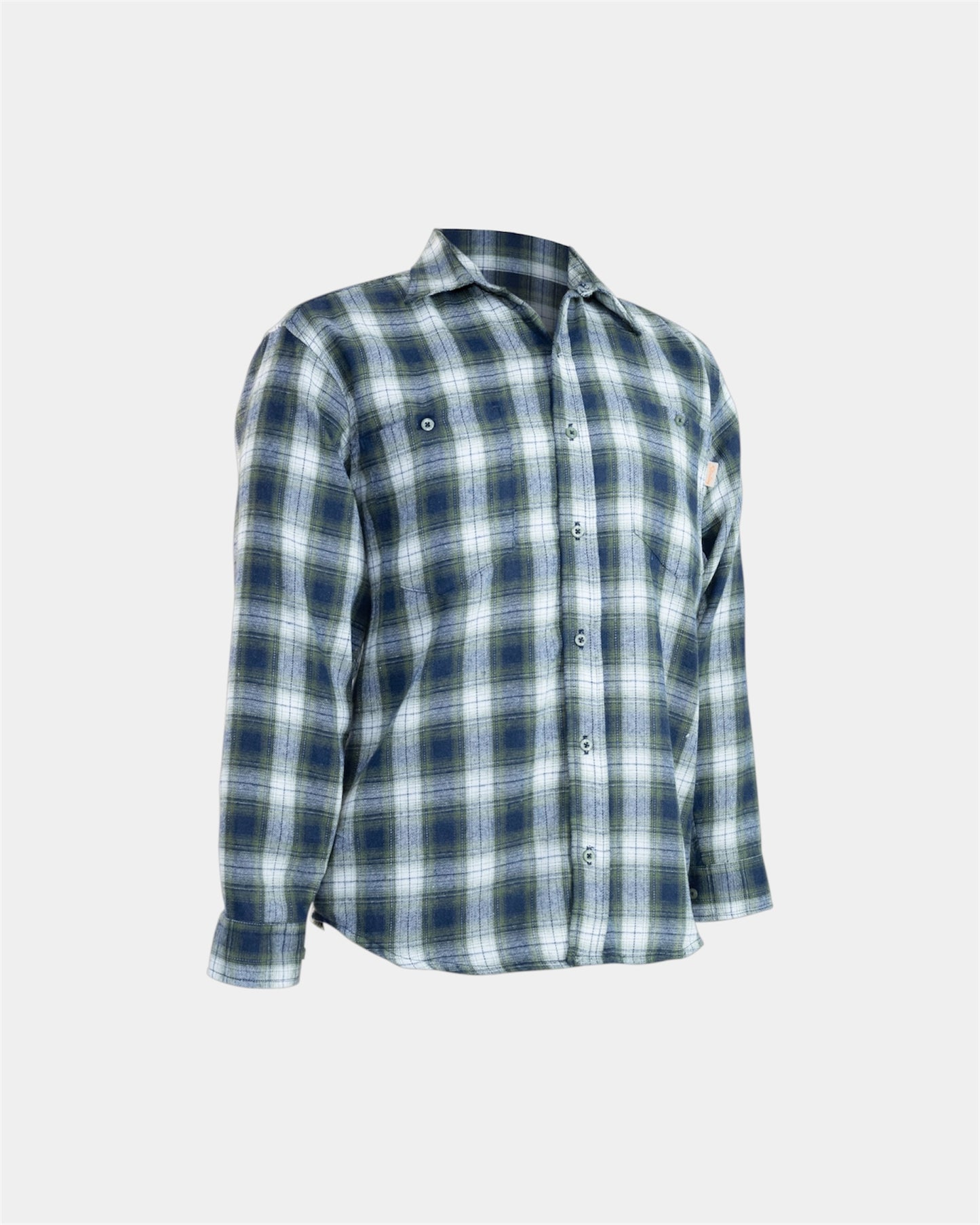 Brushed Cotton Plaid Shirt in Green / Navy