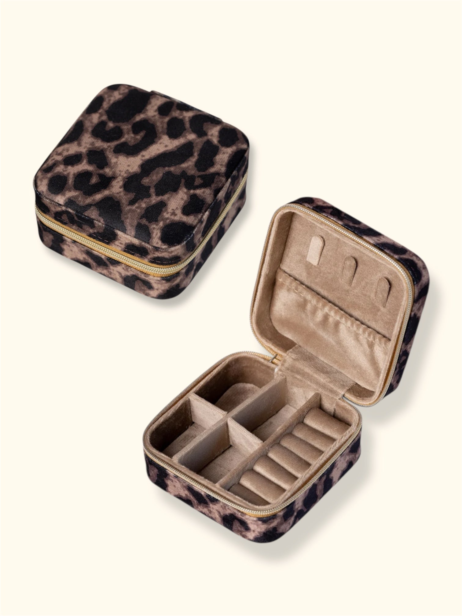 Small Oval Jewellery Travel Case in Brown Leopard Velour