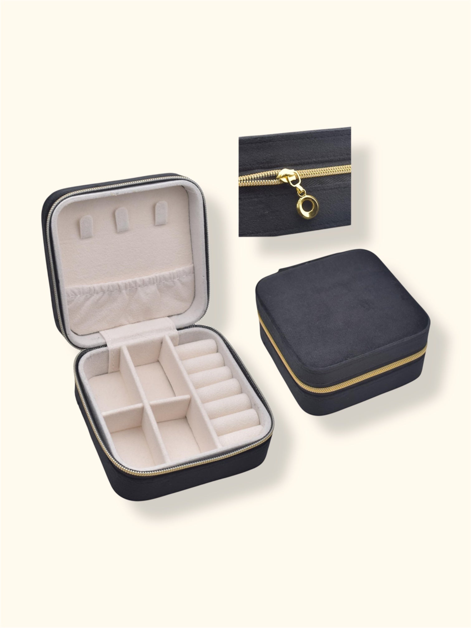 Small Jewellery Travel Case in Black Velvet
