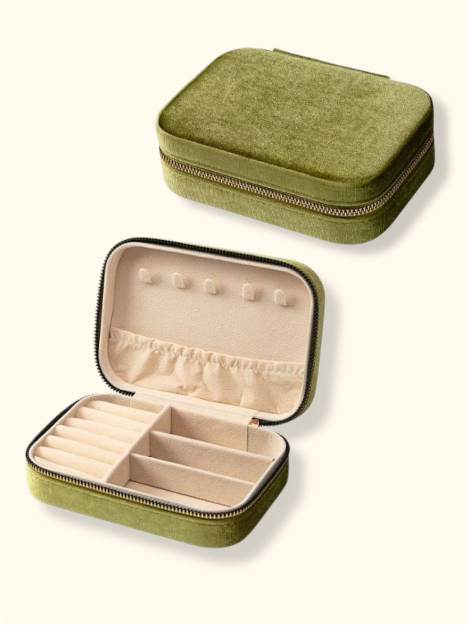 Medium Velvet Jewellery Travel Case in Olive Green