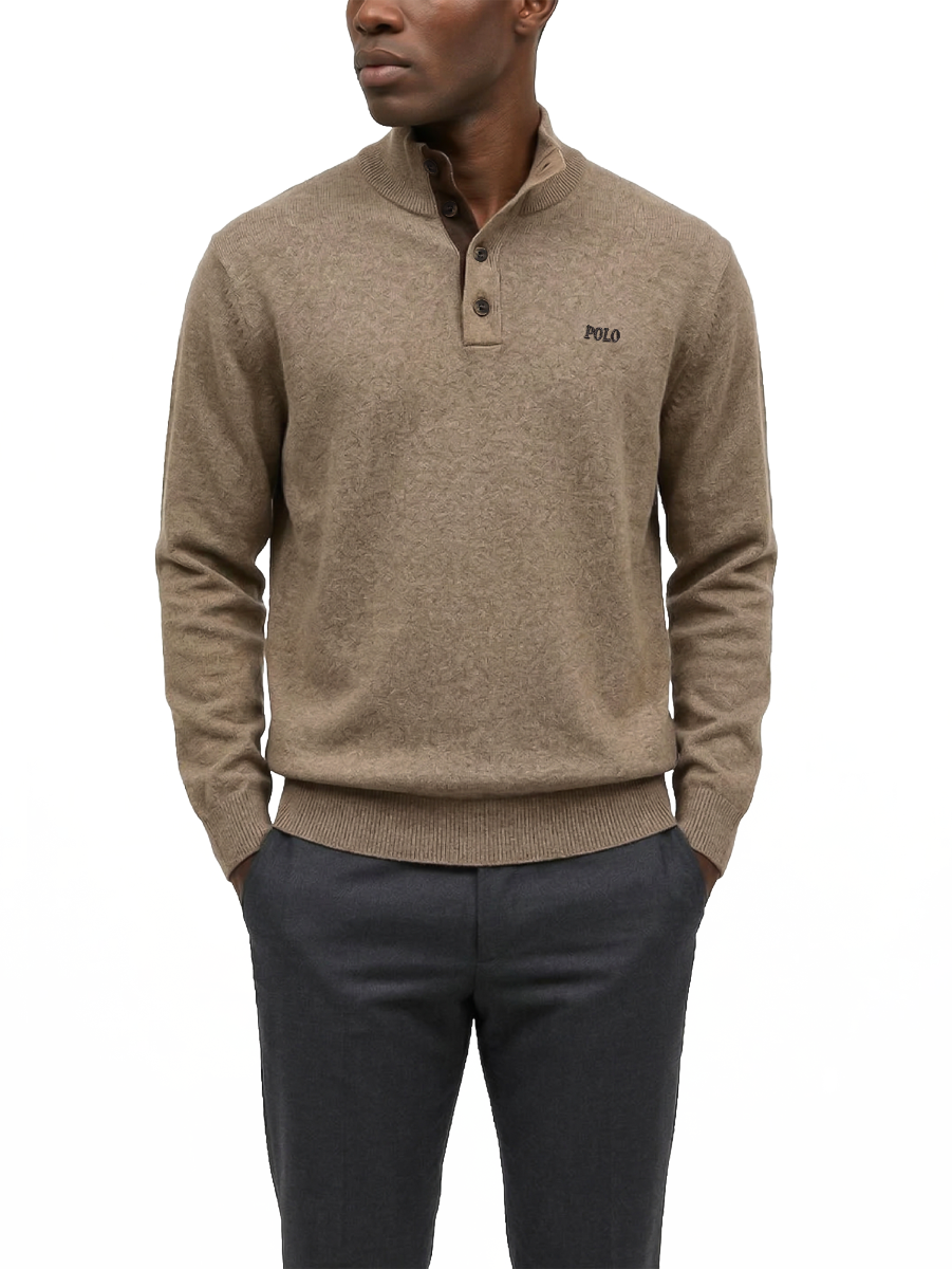 3 Button Funnel Neck Knit in Taupe