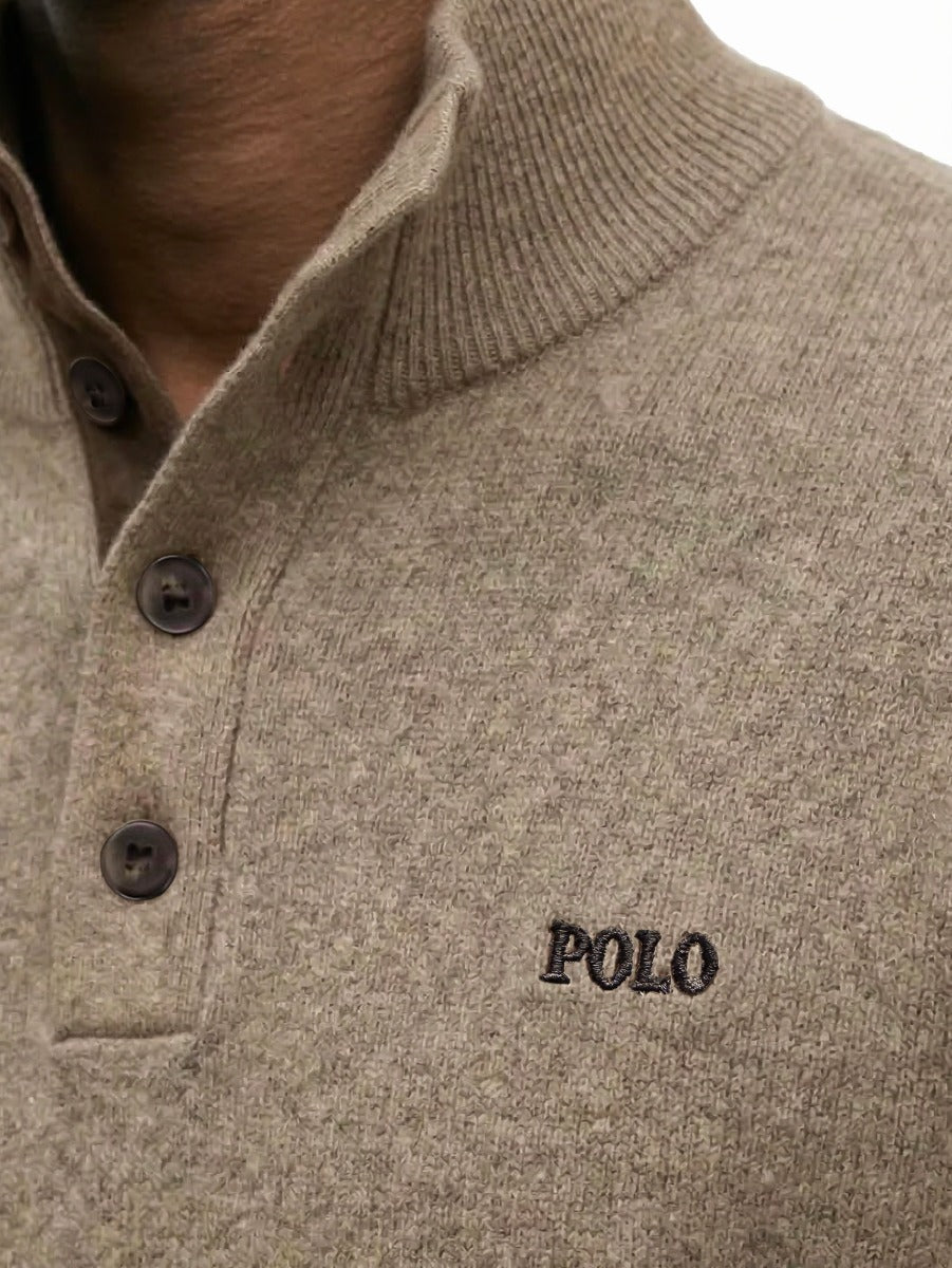 3 Button Funnel Neck Knit in Taupe