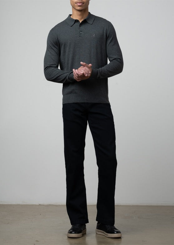 Cotton LS Knit Golfer in Charcoal Melange