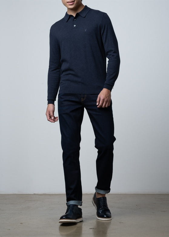 Cotton LS Knit Golfer in Navy