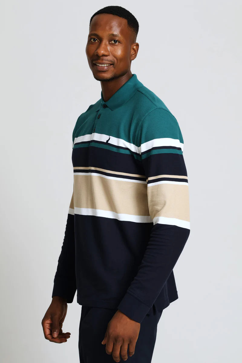 Tilston Pique Stripe LS Golfer in Green