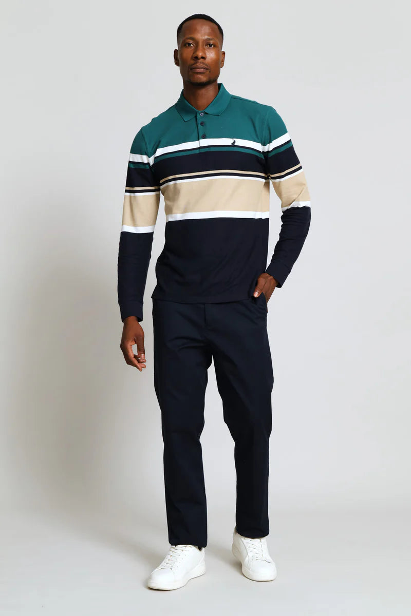 Tilston Pique Stripe LS Golfer in Green