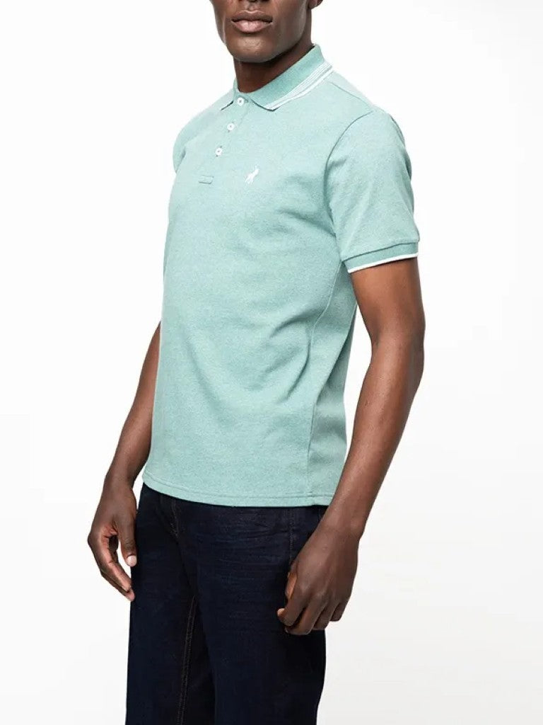 Tipped Melange SS Golfer in Aqua