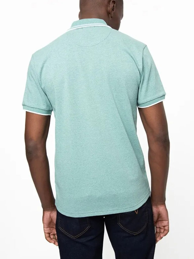 Tipped Melange SS Golfer in Aqua