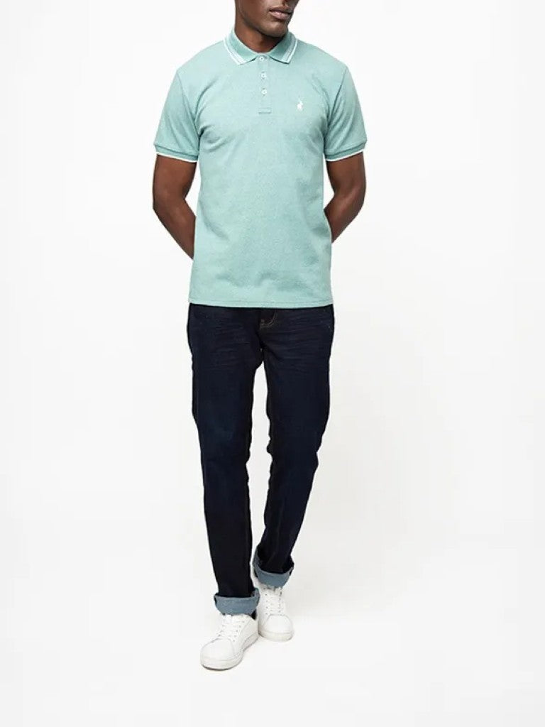 Tipped Melange SS Golfer in Aqua