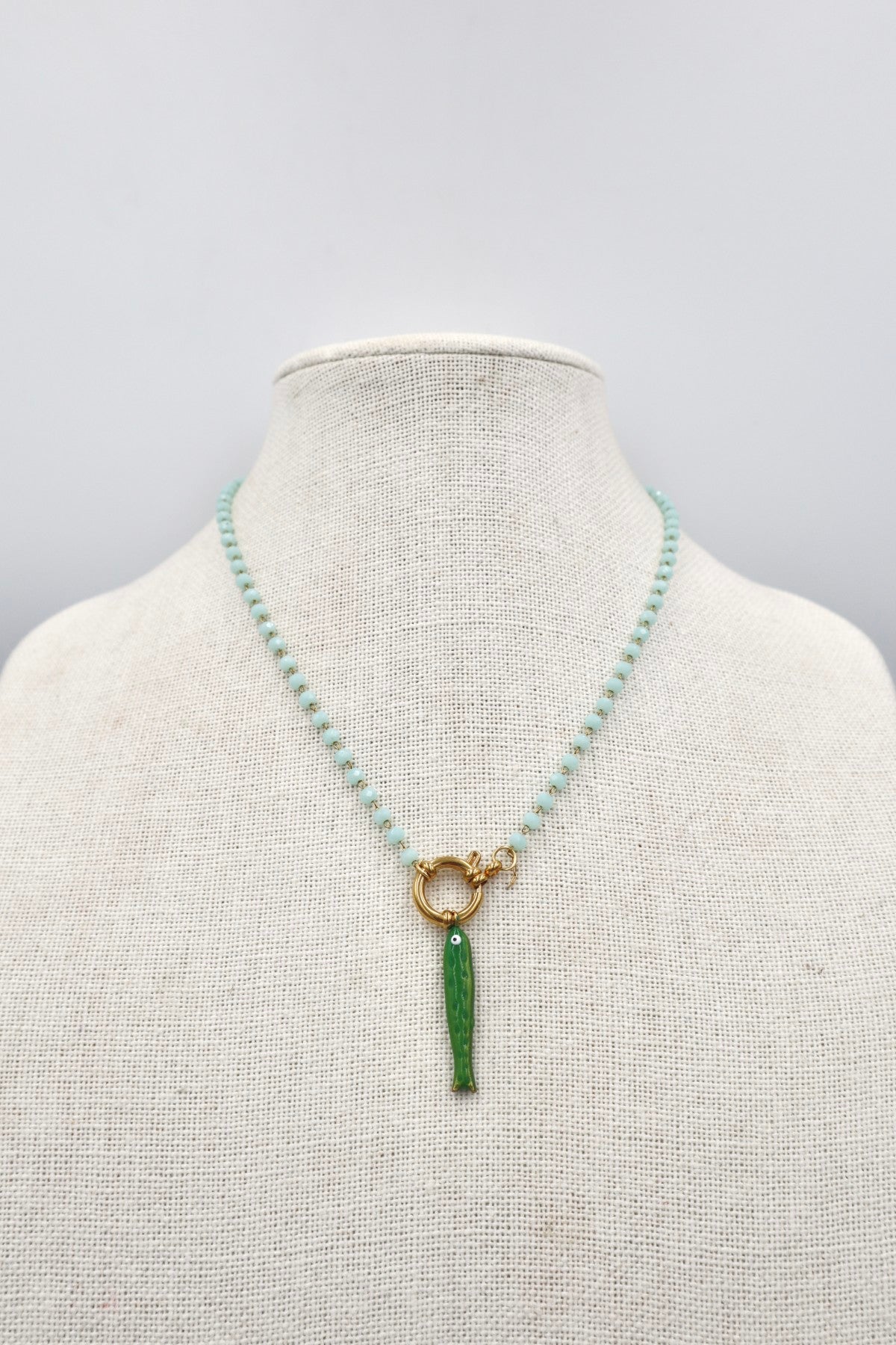 Porto Crystal Charm Necklace in Ice / Green Sardine