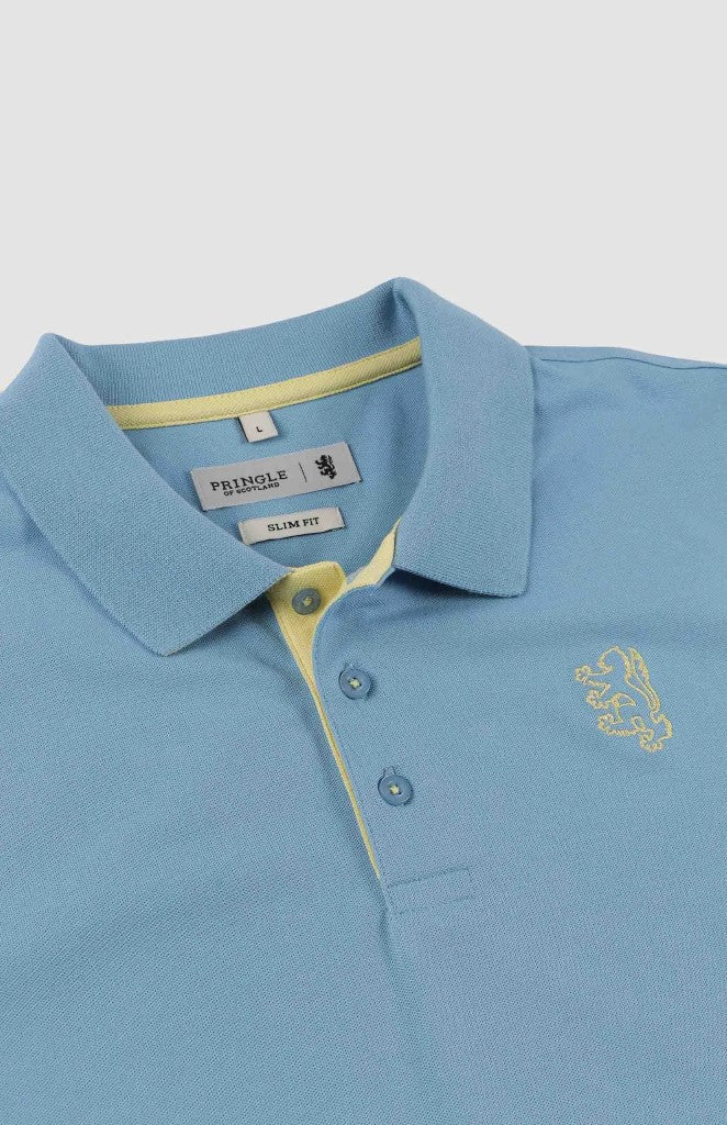 Aiden Slim Fit Pique Golfer in Light Blue