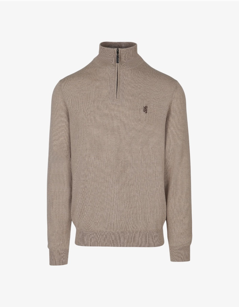 Ernie 1/4 Zip Merino Knit in Biscuit