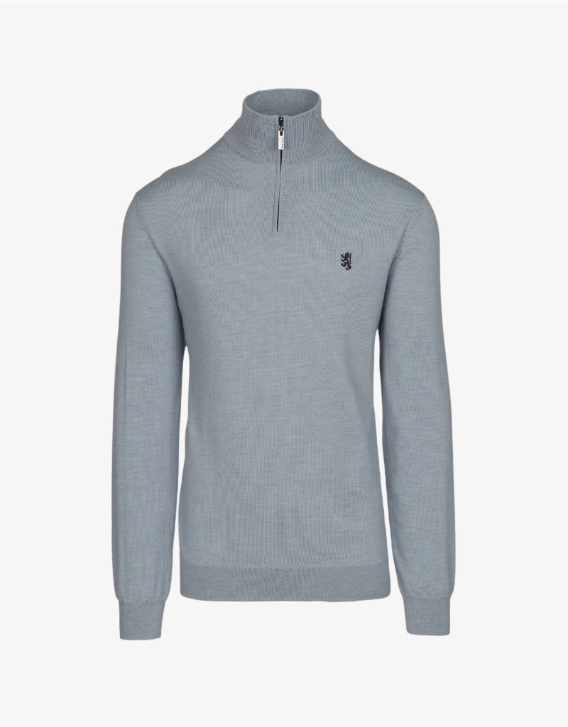 Ernie 1/4 Zip Merino Knit in Light Blue