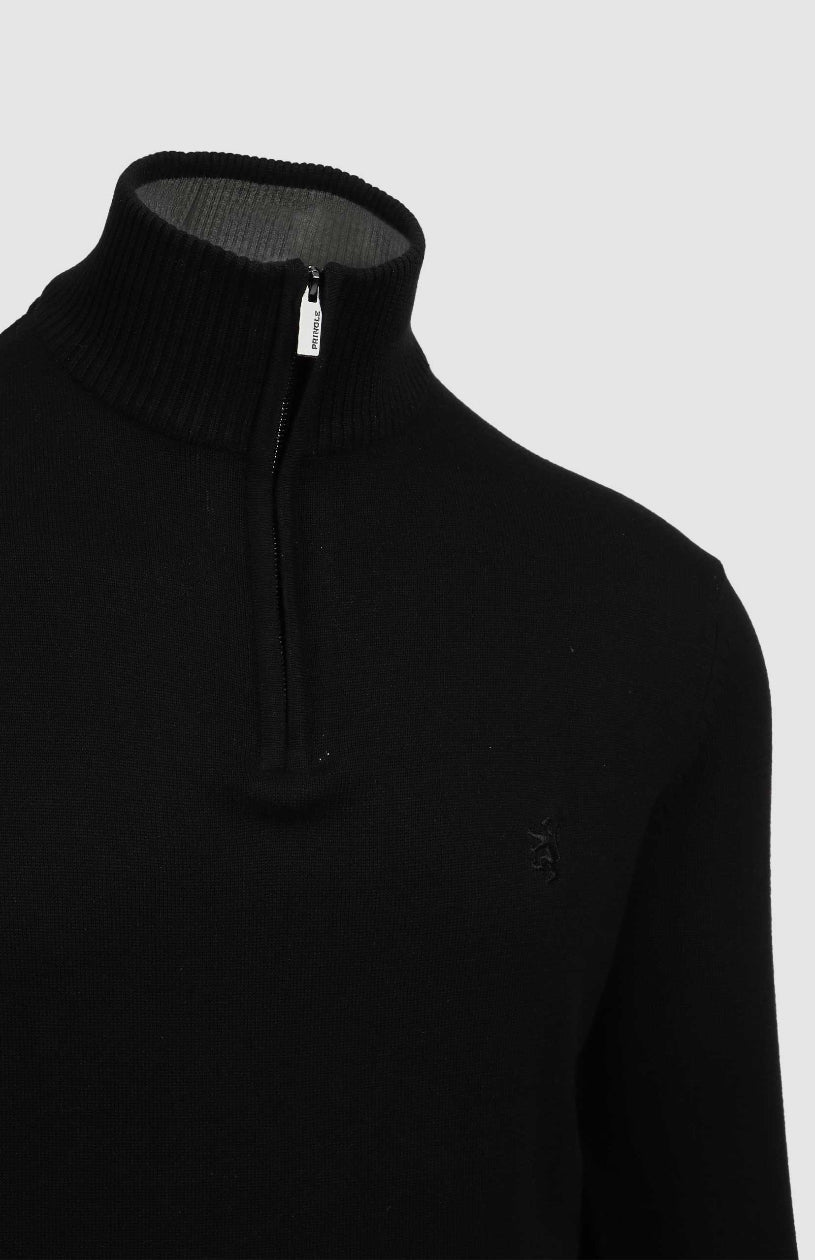 Harry 1/4 Zip Cotton Sweater in Black
