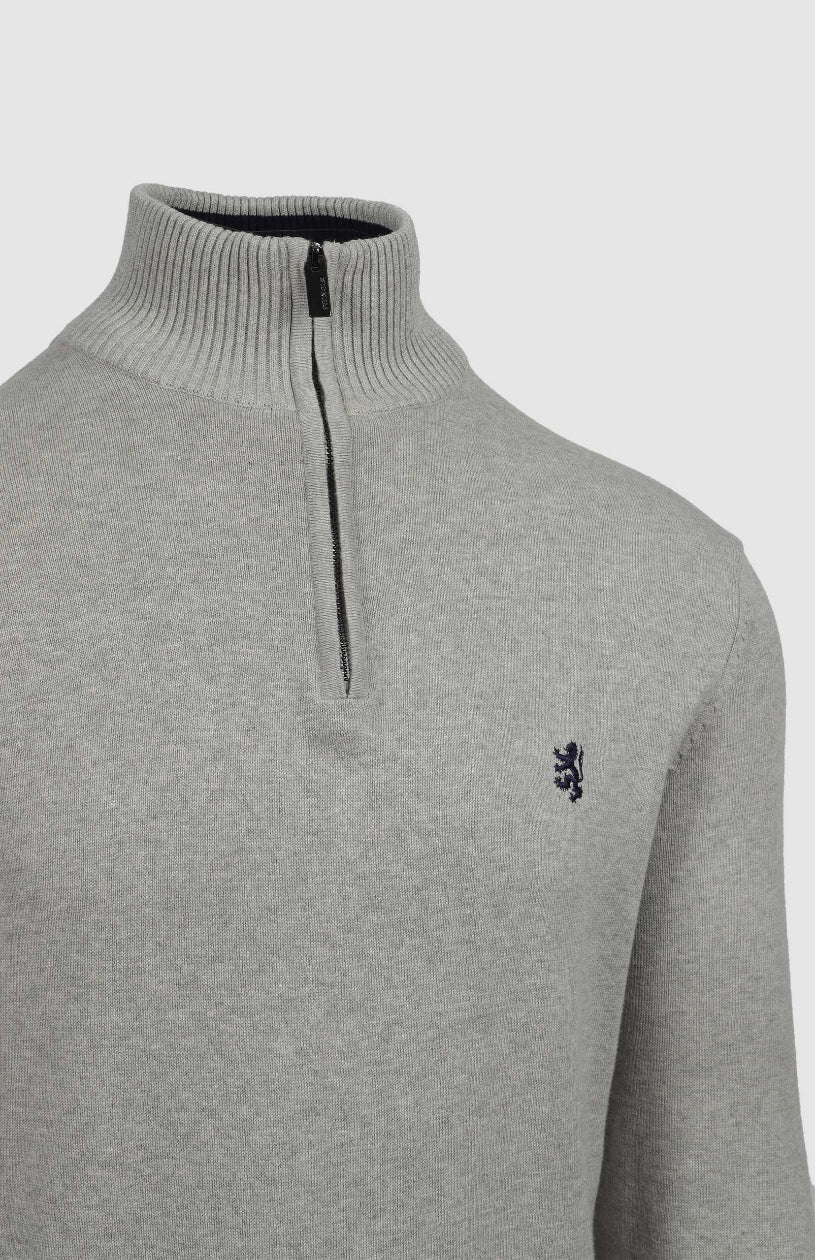 Harry 1/4 Zip Cotton Sweater in Grey