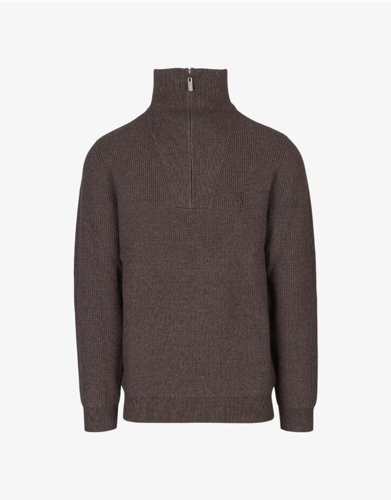Kyle 1/4 Zip Ribbed Knit in Brown